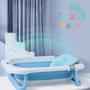Imagem de Banheira Bebê Dobrável Rígida Infantil Confortável Segura Azul e Rosa Com Termômetro Portátil Com Almofada De Banho