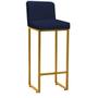 Imagem de Banqueta Alta Com Encosto Lucca -60cm chão até o assento Industrial Ferro Dourado Sintético Azul Marinho- Ahz Móveis