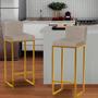 Imagem de Banqueta Alta Com Encosto Lucca Industrial Cozinha Balcão Bistrô Ferro Dourado Suede Bege -Ahazzo Móveis