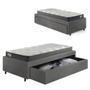 Imagem de Base Box Cama Solteirão Sapateira material sintético Linho Cinza e Colchão Adapto Ecoflex 96x203