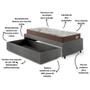 Imagem de Base Box Cama Solteirão Sapateira material sintético Linho Cinza e Colchão Relax Adorabile Ecoflex 96x203