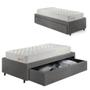 Imagem de Base Box Cama Solteiro Sapateira material sintético Linho Cinza e Colchão Ecoline D33 Ecoflex 88x188