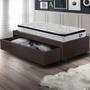 Imagem de Base Box Cama Solteiro Sapateira material sintético Linho Marrom e Colchão Cama inHouse Ecoflex 88x188