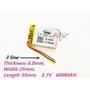 Imagem de Bateria 600 Mah  3,7v  25mm X 35mm X 6 Com 3 Fios