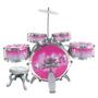 Imagem de Bateria infantil brinquedo musical complto com  banquinho pedal e baquetas rock party rosa