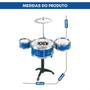 Imagem de Bateria Infantil Instrumento 3 Tambores Brinquedo Rock Azul Prato Tambor Baqueta Menino