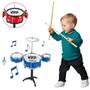 Imagem de Bateria Infantil Instrumento 3 Tambores Brinquedo Rock Vermelho Menino e Menina Prato Tambor Baqueta