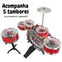 Imagem de Bateria Infantil Musical Completa 5 Tambores Bumbo 30cm Baqueta Banquinho Importway Bw242