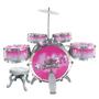 Imagem de Bateria Instrumento Infantil Rock Party Star c/ 4 Tambores Pedal e Baquetas DM Toys DMT6066 Rosa