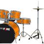 Imagem de Bateria Profissional Pro Fire Bumbo 20" Gold Ferragem Cromada + Pratos 