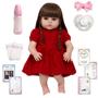 Imagem de Bebe Reborn Menina Olho Castanho Vestido Vermelho Acessórios