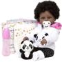 Imagem de Bebe Reborn Recém Nascida Negra Roupa Panda 46cm Completa