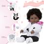 Imagem de Bebe Reborn Silicone Negra Enxoval Panda Kit Itens Pelúcia