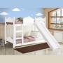 Imagem de Beliche Cama Solteiro Infantil com Escada Escorregador Proteção Lateral Quarto Dormitório Branco