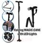 Imagem de Bengala bastao 4 pontas com lanterna em aluminio dobravel regulavel slim retratil anti derrapante