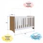 Imagem de Berço Infantil Cama 3 em 1 Multifuncional 133cm com Colchão, Regulagem de Altura e Grade em MDF Quarto de Bebê Nogal com Branco