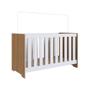 Imagem de Berço Infantil Cama 3 em 1 Multifuncional 133cm com Regulagem de Altura e Grade em MDF Quarto de Bebê Nogal com Branco
