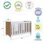 Imagem de Berço Infantil Simples com Rodas, Colchão, Regulagem de Altura e Grade MDF 133cm Nogal com Branco
