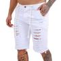 Imagem de Bermuda Jeans Cor Branca Masculina Destroyed Desfiada Rasgada 100% Algodao