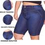 Imagem de Bermuda Jeans Feminina com Recorte Frontal Plus Size Cintura Alta C Zíper