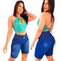 Imagem de Bermuda Jeans Feminina Cós Alto Destroyed Lycra Empina Bumbum