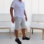 Imagem de Bermuda Masculina Brim Plus Size Alfaiataria Esporte Fino Social Sarja Elastano Lisa Tamanho Extra 46 ao 54 Moda Premium