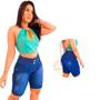 Imagem de Bermudão Feminino Jeans cintura alta bermuda ciclista Jeans Rasgado