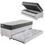 Imagem de Bicama Box Baú Viúva 120x203 material sintético Linho Branco com Colchão Adapto Molas Ensacadas Ecoflex