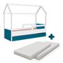 Imagem de Bicama Casinha Montessoriana Com 2 Colchões Solteiro Branco Azul Secreto Sorriso Shop JM