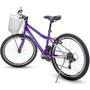 Imagem de Bicicleta aro 24 com 21 marchas freio V-Brake roxo e prata com cesta - WINDY - Houston