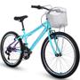 Imagem de Bicicleta aro 24 com 21 marchas freio V-Brake verde esmeralda e roxo com cesta - WINDY - Houston