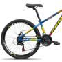 Imagem de Bicicleta aro 26 Freeride PRO X Mandrake Hiten 21 Velocidades Freio a Disco Aros Vmaxx Azul Adesivo Amarelo e Vermelho