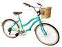 Imagem de Bicicleta Aro 26 Retrô Vintage Feminina Cesta Vime 6V Verde