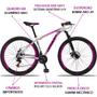 Imagem de Bicicleta Aro 29 Freio a Disco Mecânico Quadro 19 Alumínio 21 Marchas Suspensão Branco Rosa - Dropp