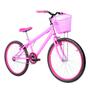 Imagem de Bicicleta Feminina Aro 24 Alumínio Colorido Freios V-Brake Sem Marcha + Cesta e Descanso Lateral