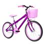 Imagem de Bicicleta Infantil Feminina Aro 20 Alumínio Colorido + Kit Proteção + Cestinha + Roda Lateral
