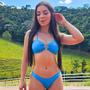 Imagem de Biquini Com Saia Curta Conjunto 3 em 1 Asa Delta Cintura Alta Argola Embutida Trikini Comportado Tule Pareô Elegante Adolescente