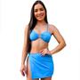 Imagem de Biquini Com Saia Curta Conjunto 3 em 1 Asa Delta Cintura Alta Argola Embutida Trikini Comportado Tule Pareô Elegante Adolescente