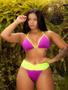 Imagem de Biquini Efeito Lipo Modela Corpo Hot Pants Roxo com Neon Calcinha Fio Duplo Empina Bumbum Cortininha Com Bojo