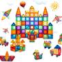 Imagem de Bloco Magnético Infantil 65 Peças ou 130 Peças Coloridas Brinquedo Educativo Criativo Com Bolsa de Armazenamento