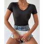 Imagem de Blusa básica baby look manga curta gola v casual roupa feminina