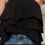 Imagem de Blusa bata feminina Cropped alça fina frente única babados com ponta corte americano fashion