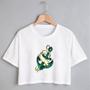 Imagem de Blusa Blusinha Camiseta Cropped TShirt Feminina Algodão Tecido Premium Estampa Digital Âncora Verde e Branco