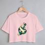 Imagem de Blusa Blusinha Camiseta Cropped TShirt Feminina Algodão Tecido Premium Estampa Digital Âncora Verde e Branco