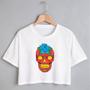 Imagem de Blusa Blusinha Camiseta Cropped TShirt Feminina Algodão Tecido Premium Estampa Digital Caveira Skull Colorida