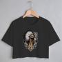 Imagem de Blusa Blusinha Camiseta Cropped TShirt Feminina Algodão Tecido Premium Estampa Digital Indio Chefe Caveira