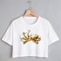 Imagem de Blusa Blusinha Camiseta Cropped TShirt Feminina Algodão Tecido Premium Estampa Digital Polvo Gold