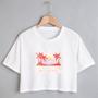 Imagem de Blusa Blusinha Camiseta Cropped TShirt Feminina Algodão Tecido Premium Estampa Digital Praia Coqueiro Sol