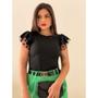 Imagem de Blusa Blusinha Canelada Com Manga Babado Tule Feminina.