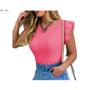 Imagem de Blusa canelada cavado babado feminina elegante